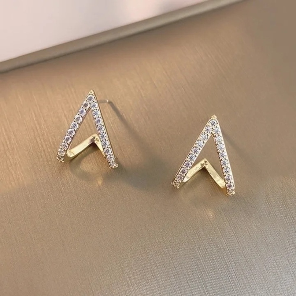 Elegant Gold Triangle Stainless Steel Earrings - Picture 3 of 4